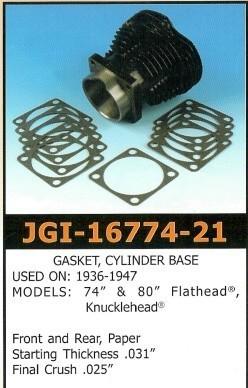 Cylinder base gasket set 1936-47 knucklehead, 74" & 80" flathead - close out