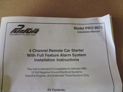 Pursuit series  model pro-9671  4 channel remote starter with full alarm system