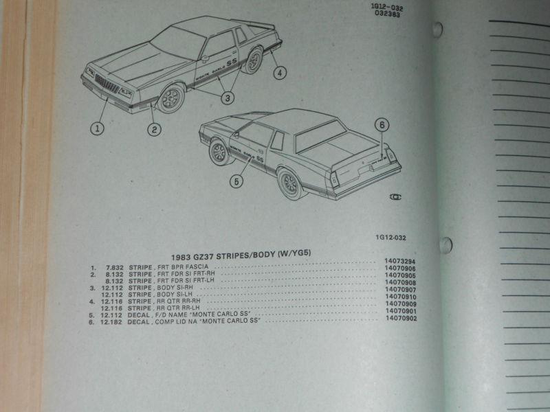 Purchase 19821988 CHEVY MONTE CARLO CAPRICE + PARTS CATALOG SET / TEXT