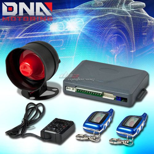 Lcd display 2/two-way remote car/truck security alarm+siren+pager+blue key chain