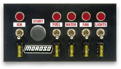 Moroso dash mount switch panel 7-3/4 x 4 in black p/n 74131