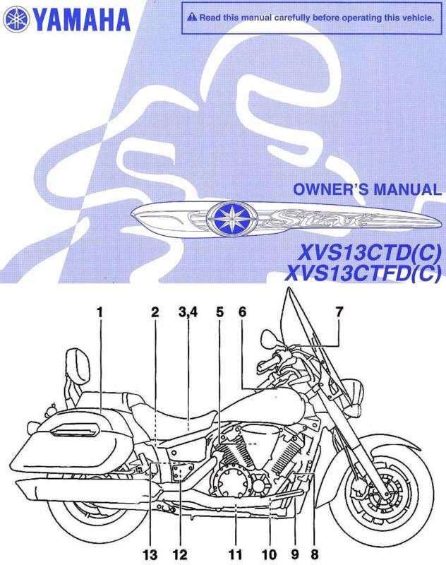 2013 yamaha v-star 1300 tourer motorcycle owners manual-xvs13ctd-vstar-xvs13ctfd