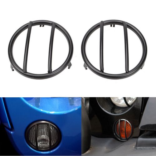 2x blk stainless steel euro guard turn light lamp cover for 07-15 wrangler jk cj