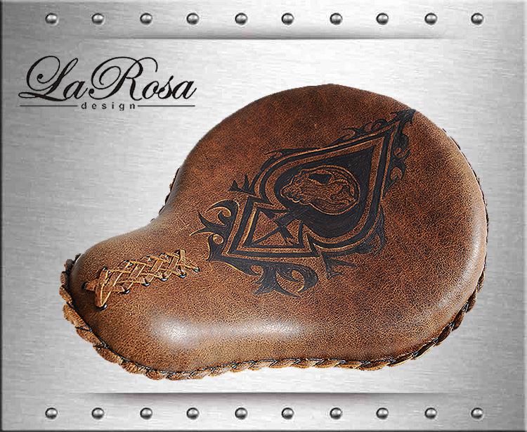 16" larosa rustic brown leather fire skull harley chopper bobber rigid solo seat