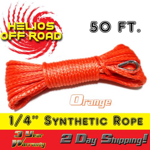 1/4" x 50' orange synthetic winch line cable rope 7000+ lb with sheath (atv utv)