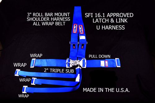 Rjs sfi 16.1 latch &amp; link harness dragster u wrap roll bar 7 point blue 1126003