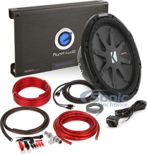 Kicker 40cwrt122 12" 1600w car audio subwoofer + 2 channel amplifier + kit