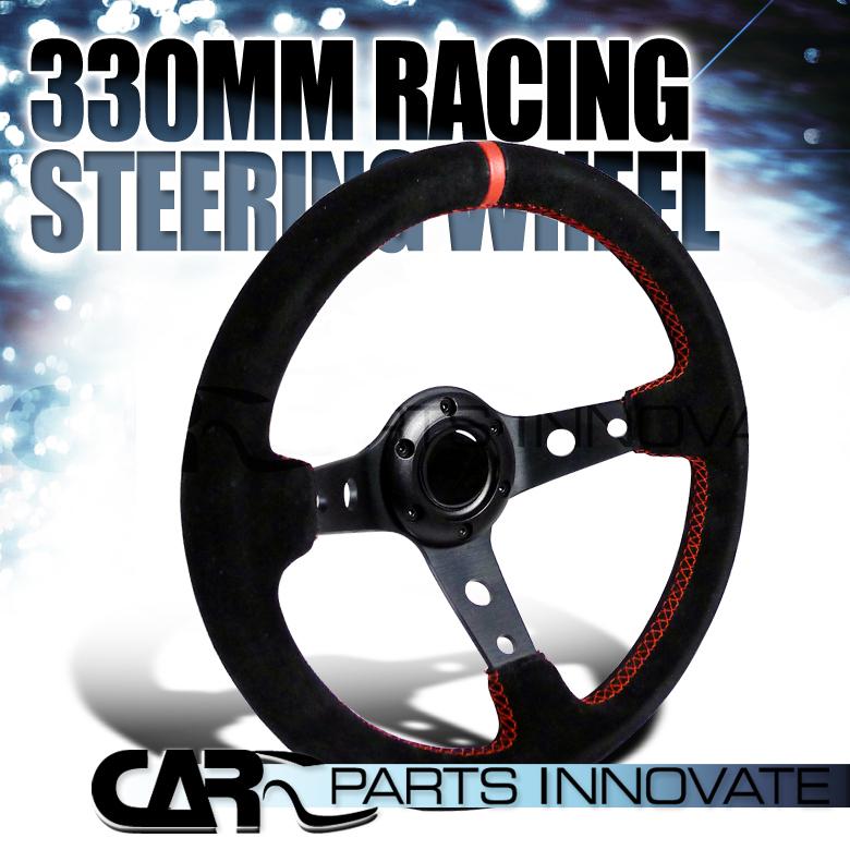 Jdm deep dish 330mm steering wheel suede w/red stitch