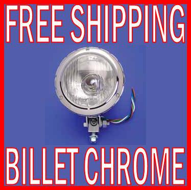 Billet chrome headlight 5 watt h4 bulb harley bobber sportster chopper custom