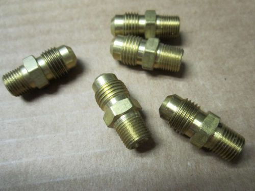 Five brass 1/8" pipe npt x 5/16" sae flare fittings oil air gas free ship usa