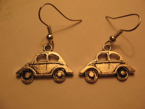 Volkswagen beetle earrings jewelry vw bug earrings one sided shiny silver color