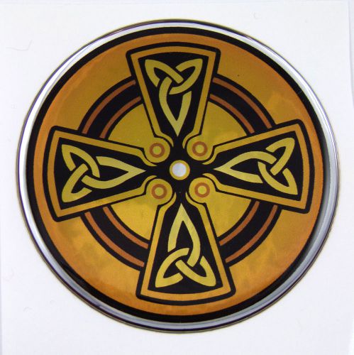 Celtic cross d2 emblem domed decal on chrome milar bike motorcycle car 62mm