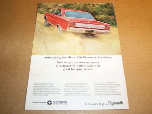 66 1966 plymouth hemi belvedere original magazine ad