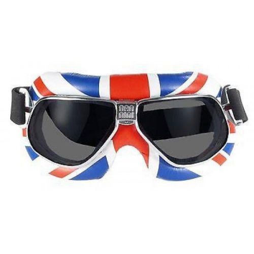 Nannini cruiser british flag silver frame mirror lens leather motorcycle goggles