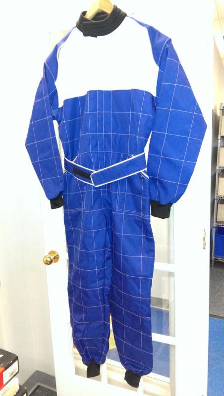 Spector kart suit, size adult medium, blue/white