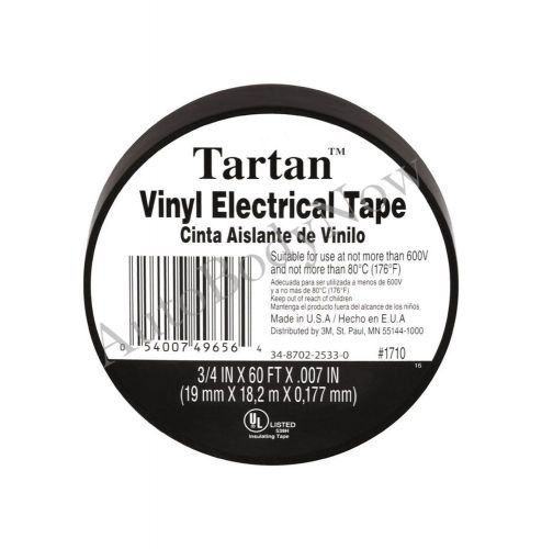 3m 49656 electrical tape "tartan" 1710 vinyl black plastic, (1-roll) 3/4" x 60'