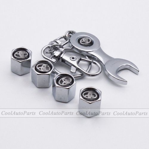 4pcs silver car air valve caps wheel tire stems dust cover &amp; wrench for toyota