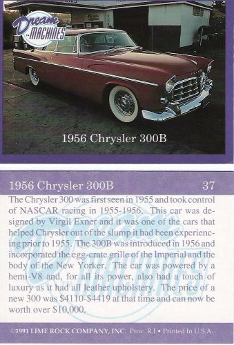 1956 chrysler 300b  collector card  2 1/2&#034;x3 1/2&#034;
