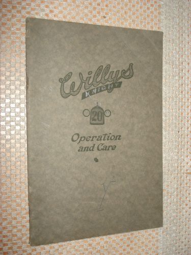 1920 WILLYS OPERATORS MANUAL OWNERS GUIDE ORIGINAL GLOVE BOX BOOK MODEL 20, image 1