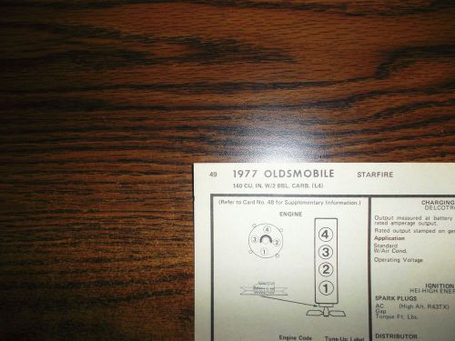1977 oldsmobile starfire models 140 ci l4 2bbl sun tune up chart great shape!