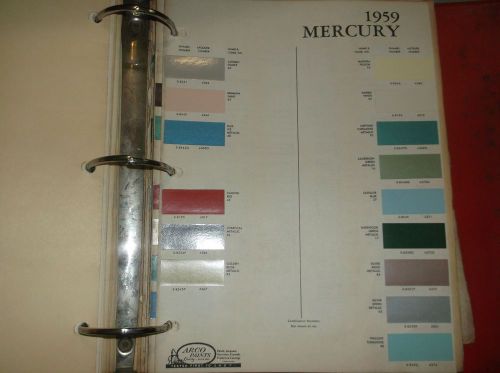 1959 mercury color chip sheet brochure