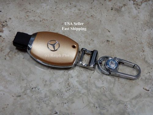 Luxury mercedes smart key chain cover case texture champagne gold metallic