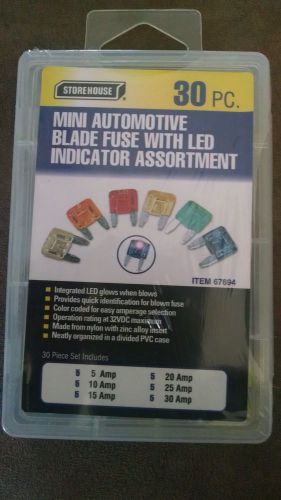 Storehouse 30 pc. mini auto blade fuse with led indicator assortment #67694  new