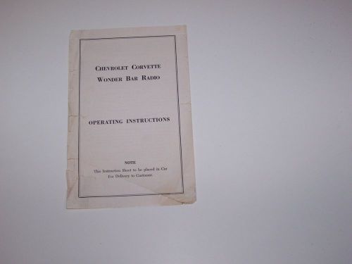 Corvette early org wonder bar raido instructions 1953-1963
