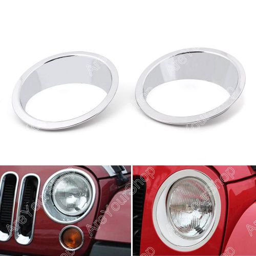 Chrome abs headlight lamp cover ring trim set a pair for 07-16 jeep wrangler jk