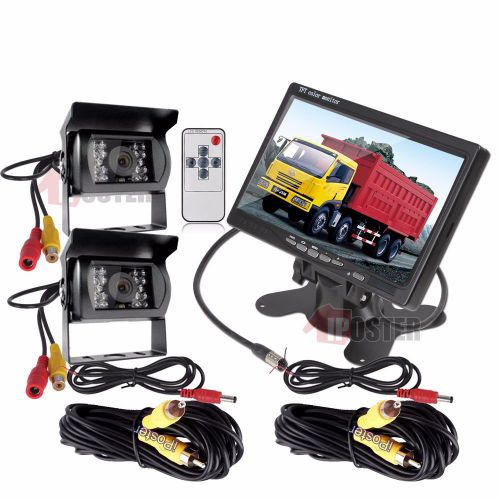 12-24v car reversing camera kit 7&#034; sunshade monitor + 2x ccd ir backup camera
