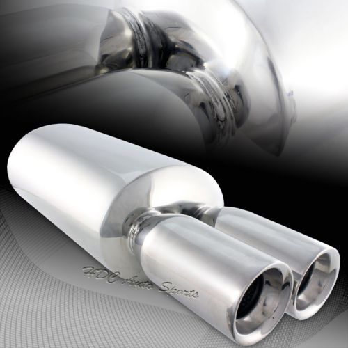 Universal 3.5" dtm style dual flat tip t-304 weld-on exhaust muffler 2.5" inlet