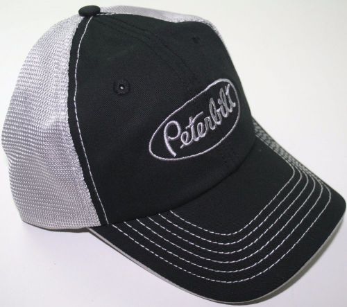 Peterbilt white black embroidered mesh summmer trucker semi diesel truck hat cap