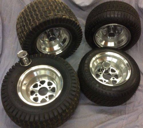 Golf cart 10&#034; polished aluminum wheels and 2 new 205-50/10 + 2 good 10/20-1tires