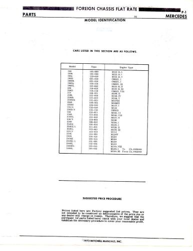 Mercedes 190 200 219 220 230 250 280 300 chassis parts list &amp; number sheets imp