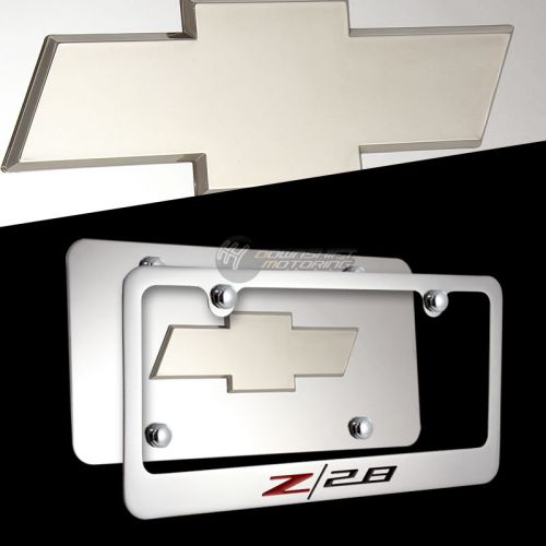 Chevrolet z28 stainless steel license plate frame with 4 caps - front &amp; back set