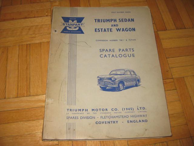 Vintage 1950's triumph sedan and estate wagon parts catalogue list manual