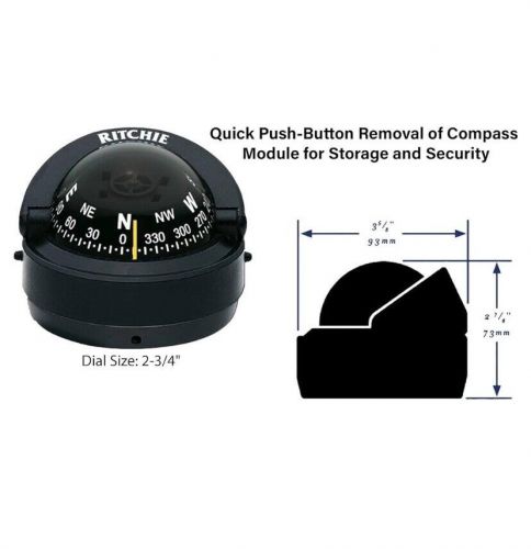 Ritchie explorer compass s-53 traditional black surface mount boat marine light
