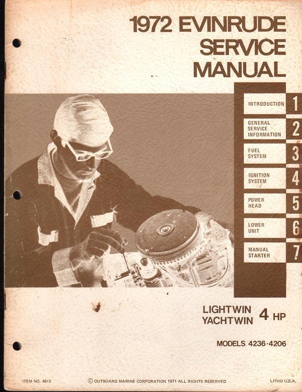 1972 evinrude outboard motor lightwin & yactwin 4 hp service manual (973)