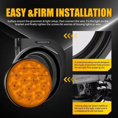 2X 4" Amber Round LED Trailer Tail Light Turn Signal Light w/Mounting Bracket P, US $31.99, image 6
