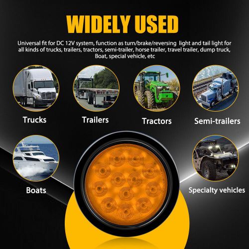 2X 4" Amber Round LED Trailer Tail Light Turn Signal Light w/Mounting Bracket P, US $31.99, image 8