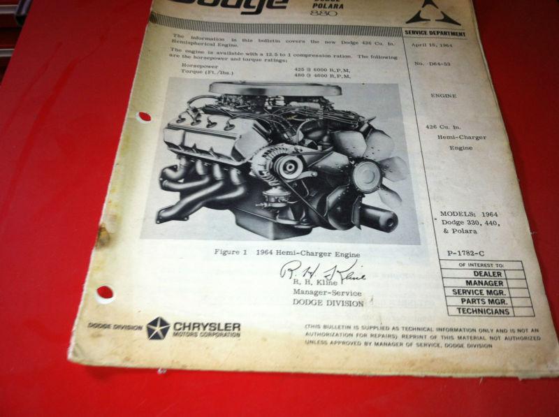 1964 Dodge Hemi Engine .T.S.B. Original from the factory Not a reprint!, US $10.00, image 2