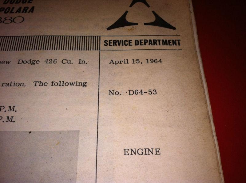 1964 Dodge Hemi Engine .T.S.B. Original from the factory Not a reprint!, US $10.00, image 3