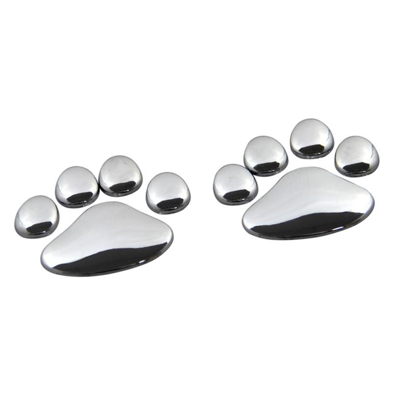 2pcs car chrome metal bear dog footprint paw claw feet badge sticker decal