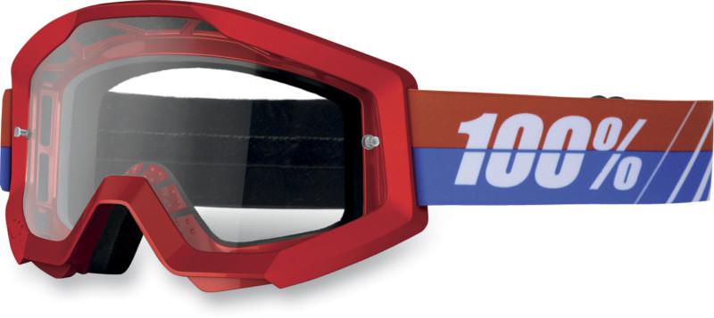 100% strata-mx motocross adult goggles,retro/boss red(red/white/blue),clear lens