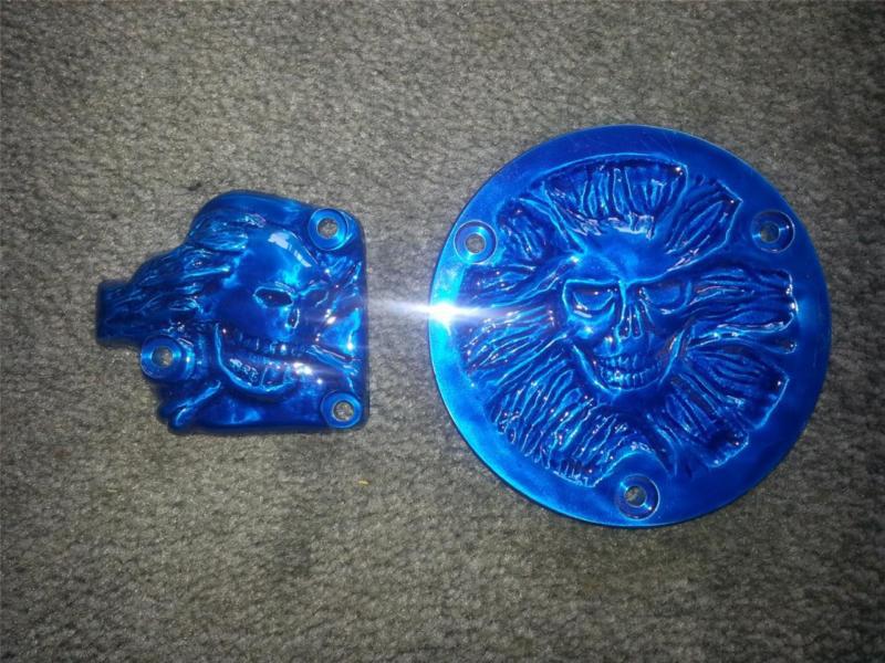 Yamaha banshee custom skull throttle & clutch cover set, blue, free shipping