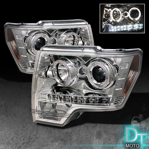 09-13 ford f150 dual halo projector headlights w/daytime drl led running lights