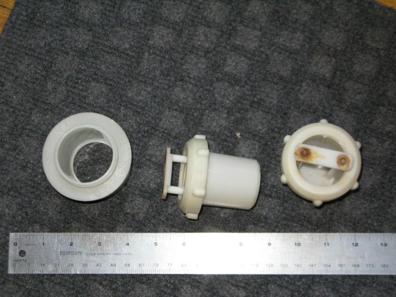 2 new tru-hull fittings, transom-cockpit, drain plug, for sail or motor boat
