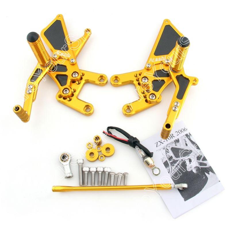Rearset rear set footpegs adjustable with carbon fiber kawasaki zx10r 06-07 gold