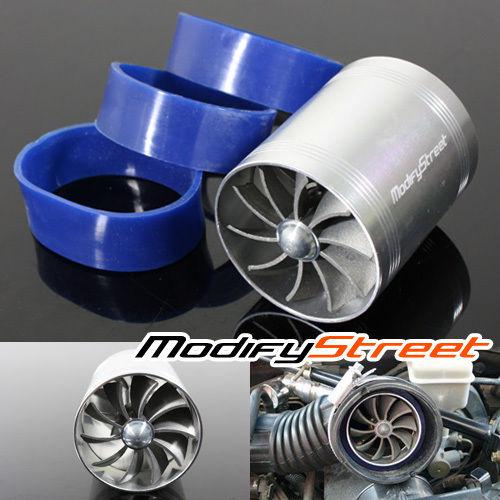 Universal silver turbo air propeller intake dual fan turbonator gas fuel saver