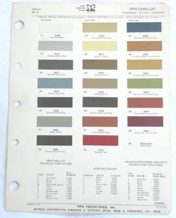 1974 cadillac ppg  color paint chip chart all models original 